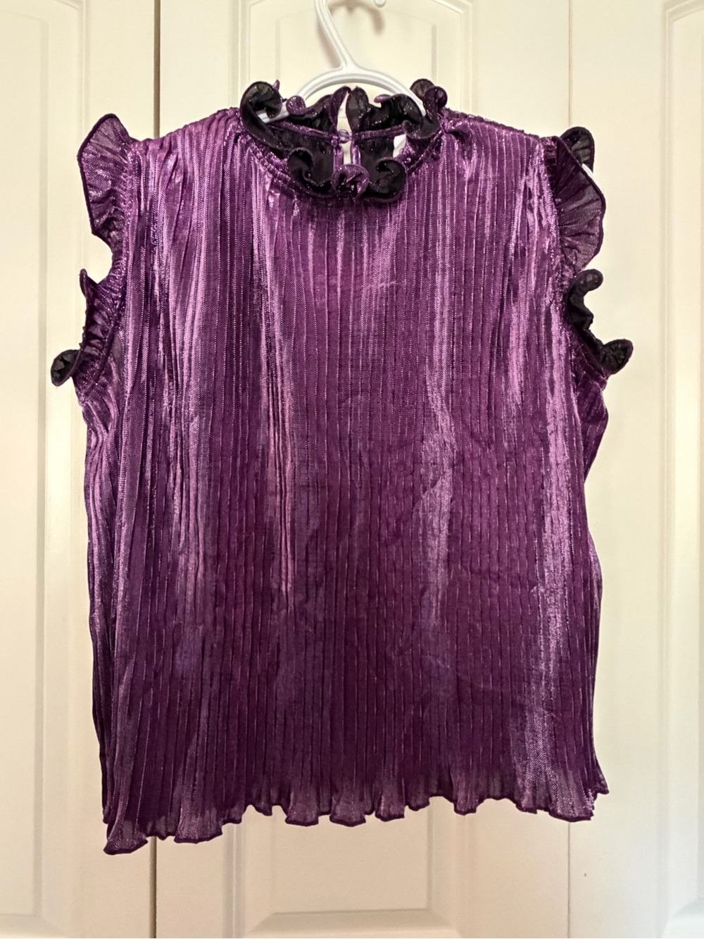 glam Purple Pleated Velvet Ruffle-Trim Sleeveless Camisole